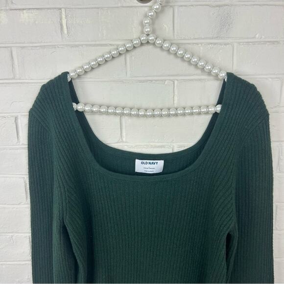 Old Navy Fitted Cropped Square-Neck Rib-Knit Green Sweater Size L - Picture 4 of 8